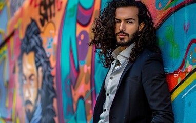 Handsome hipster model Arabian man dressed in suit jack