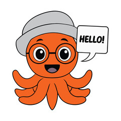Adorable octopus with glasses and a beanie holding a 