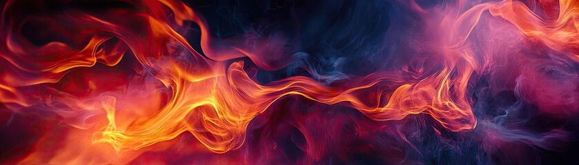 Vibrant abstract fire swirl with shades of red, orange, and blue, creating a captivating visual for artistic projects.