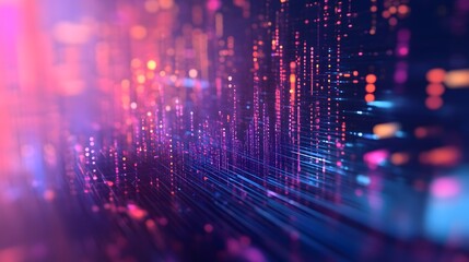 Digital holographic elements overlaying a muted background with depth