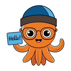 Adorable octopus with glasses and a beanie holding a 