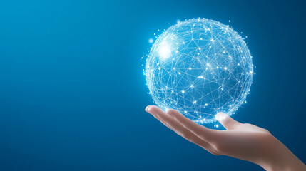 Global Connectivity: Hand Holding a Digital Earth Sphere