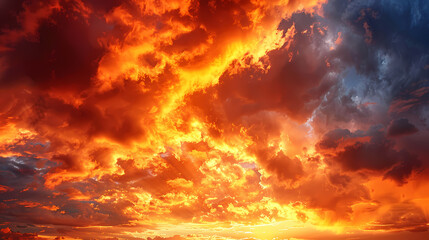 Fototapeta premium Orange-red coloured cloudy sky after sunset, cloud formation, evening sky, sunset,photostock style