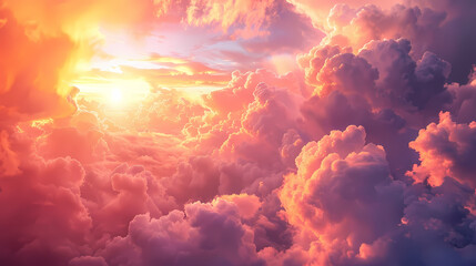 Fototapeta premium Orange-red coloured cloudy sky after sunset, cloud formation, evening sky, sunset,photostock style