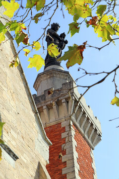 Church tower on hill in Vienne, France, 
