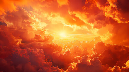 Fototapeta premium Orange-red coloured cloudy sky after sunset, cloud formation, evening sky, sunset,photostock style
