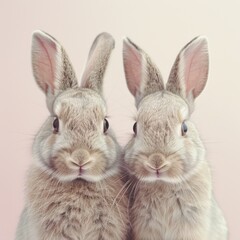 Obraz premium Two adorable rabbits posing for the camera against a soft pastel colored wall background