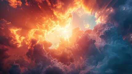 Naklejka premium Wide panoramic view of the sunset sky with dark clouds