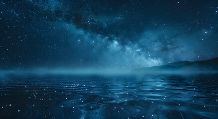 Naklejka premium Snow-capped mountains and lakes under the Milky Way stars