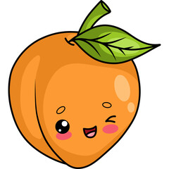 Cute orange apricot kawaii fruit character