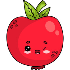 Cute red apple funny kawaii fruit character