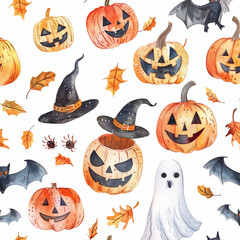 halloween seamless pattern background watercolor 