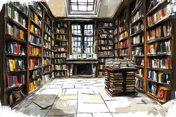Artistic Library Interior with Books and Natural Light