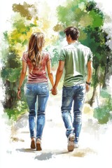 Fototapeta premium Couple Walking Hand in Hand Through Nature
