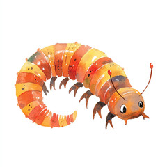 cute Centipede watercolor clipart illustration isolated