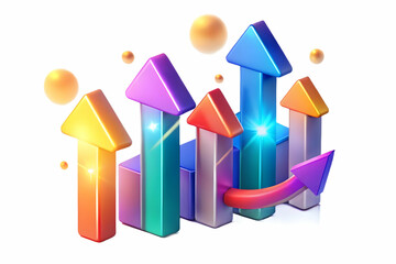 3D Abstract Profit Arrows in Glowing Digital Art Concept: Dynamic Icon Symbolizing Growth Success and Financial Achievement on White Background