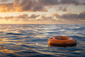Obraz premium A life preserver is floating in the ocean