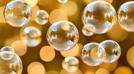 Naklejka premium Golden Oil Bubbles Abstract Motion for Cosmetics Marketing