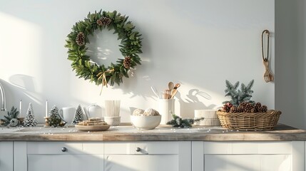 Minimalist Scandinavian Kitchen Decorated for Christmas