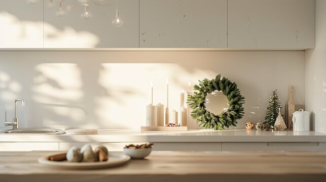 Minimalist Scandinavian Kitchen Decorated for Christmas