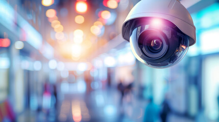Security camera monitoring a public area with blurred background