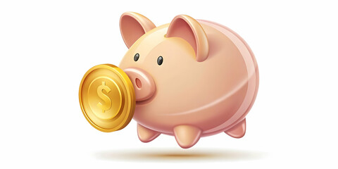 Fototapeta premium Vector Floating Piggy Bank with Coin Insertion: Playful Design Illustrating Savings and Financial Growth with a Gravity Theme on a White Background