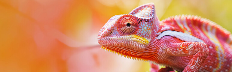 Fototapeta premium Colorful chameleon with vibrant patterns against a warm background