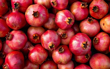 Many fresh ripe pomegranates as background