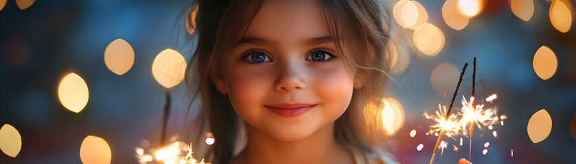 Candid Moment of a Child Holding Sparklers at a Festival with Rangoli Designs in the Background - Natural Lighting Captures Wonder and Joy
