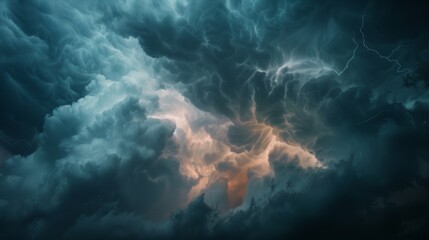 stormy sky, showing dramatic dark clouds illuminated by flashes of lightning