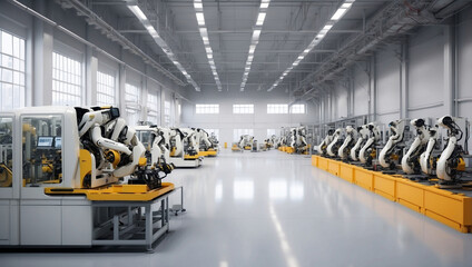 Fototapeta premium Hightech Factory with Robotics