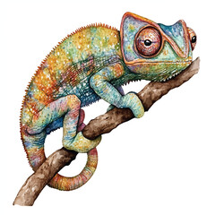 cute Chameleon watercolor clipart illustration isolated
