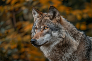 Fototapeta premium A wolf with a yellow eye stares at the camera