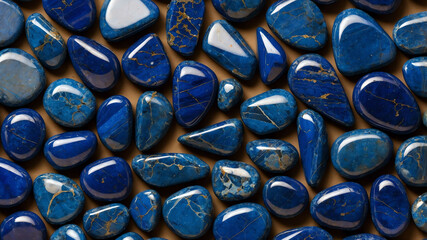 Polished lapis lazuli stone on plain background