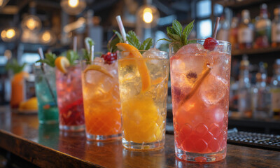 Colorful cocktails on the bar.