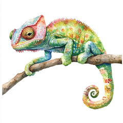 cute Chameleon watercolor clipart illustration isolated