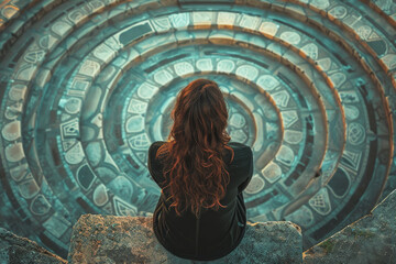 The woman is looking off into the distance, possibly lost in thought