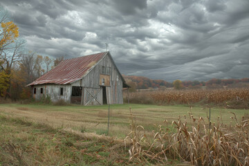 Obraz premium A rustic barn sits in a field of corn