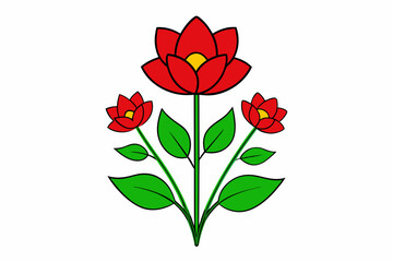 Red Flowers with Green Leaves Vector Illustration, Logo Icon, SVG, Cut Files for Cricut & Silhouette