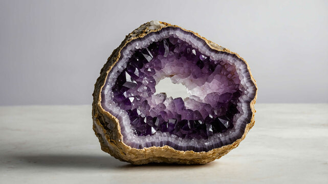 Single amethyst geode with plain background