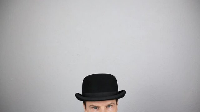 Gentleman Quickly Doffing Bowler Hat. Concept of Congratulations and Achievement.
