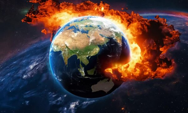 Apocalypse, end of the world, exploding earth, extinction. Generative AI