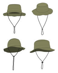Set of different outdoor bucket hats