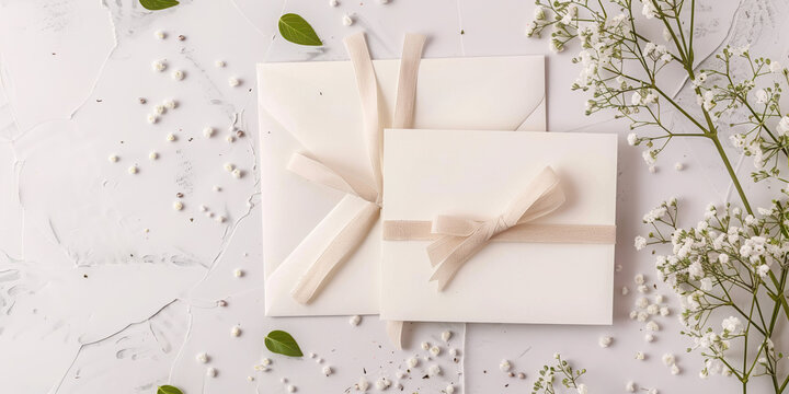 Elegant Minimalist Wedding Invitation Stationery with Floral Accents, White Envelopes, Soft Tones, Natural Greenery, Artistic Calligraphy, and Vintage Charm for Celebrations and Special Occasions