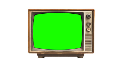 Vintage television with a green screen, ready for your content.