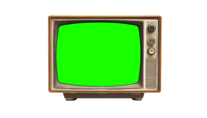 Vintage television with a green screen, ready for your content.