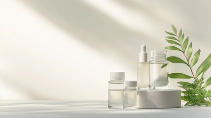 Tranquil Skincare Product Display with Minimalist Design and Natural Elements for Promotions and Advertisements