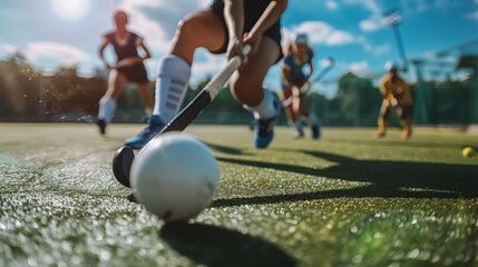 Field Hockey Players Playing Hockey: On the field.