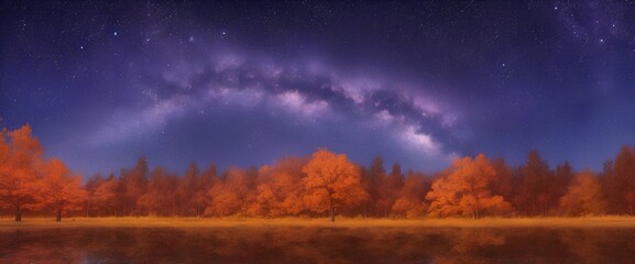 Obraz premium 美しい夜空と紅葉の風景