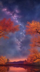 Fototapeta premium 美しい夜空と紅葉の風景